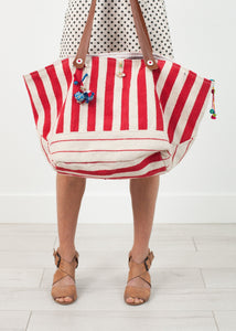 Woven Oversized Tote in Red Stripe