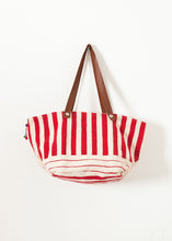 Load image into Gallery viewer, Woven Oversized Tote in Red Stripe